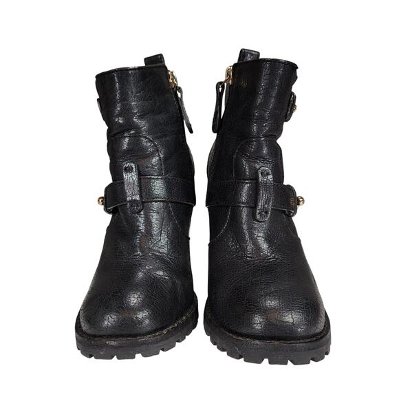Tory Burch sz 5 Landers Moto Ankle Boots Bootie Women Black Lug Sole Studs 3.5" - Picture 5 of 13